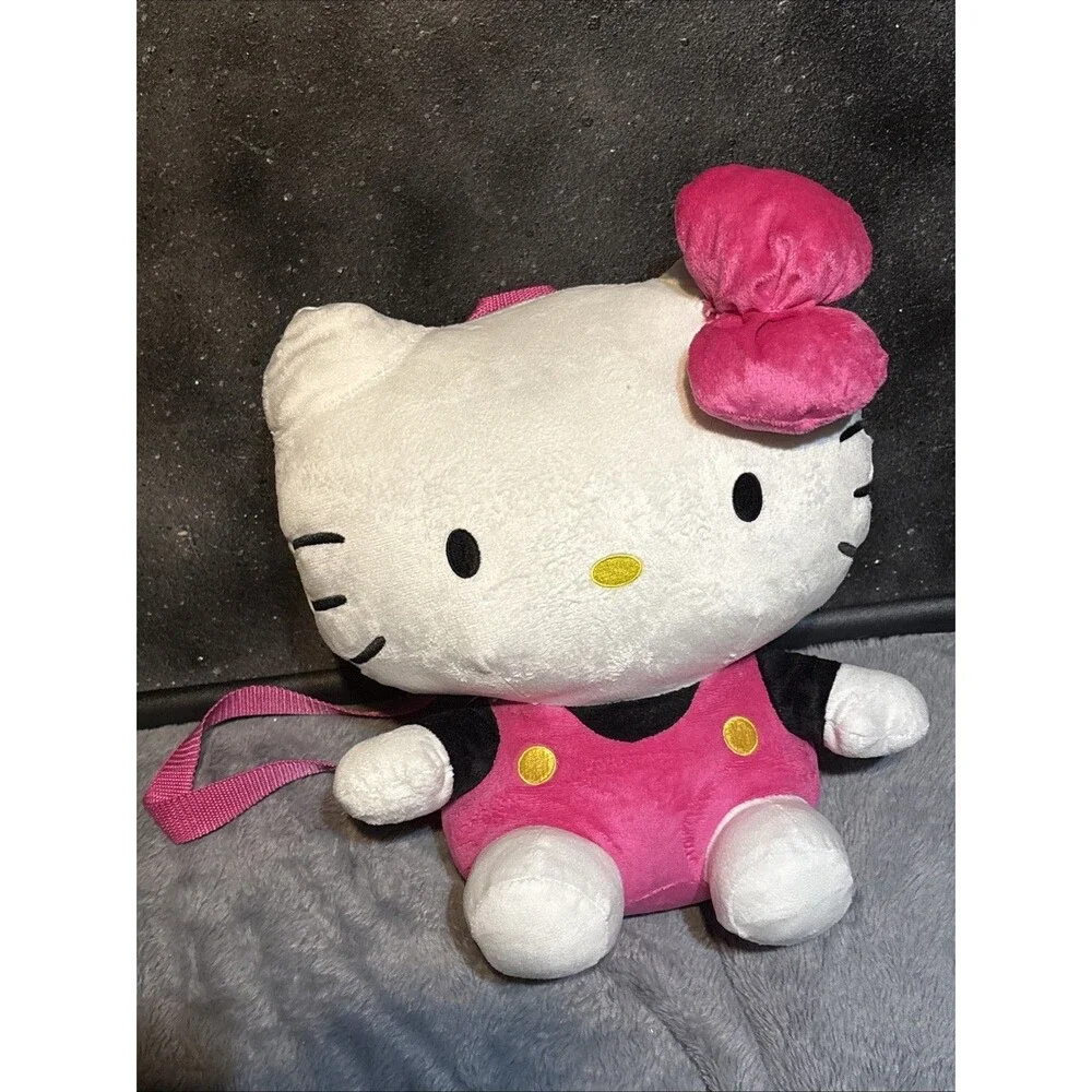 Hello Kitty Plush Backpack Purse Pink Dot Overalls Hello Kitty Sanrio 14” Clean